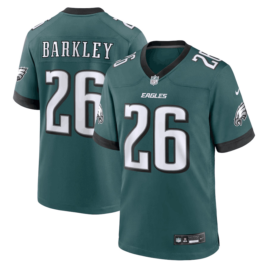 Men's Philadelphia Eagles #26 Saquon Barkley Green 2024 New Stitched Game Jersey Men's Philadelphia Eagles #26 Saquon Barkley Green 2024 New Stitched Game Jersey